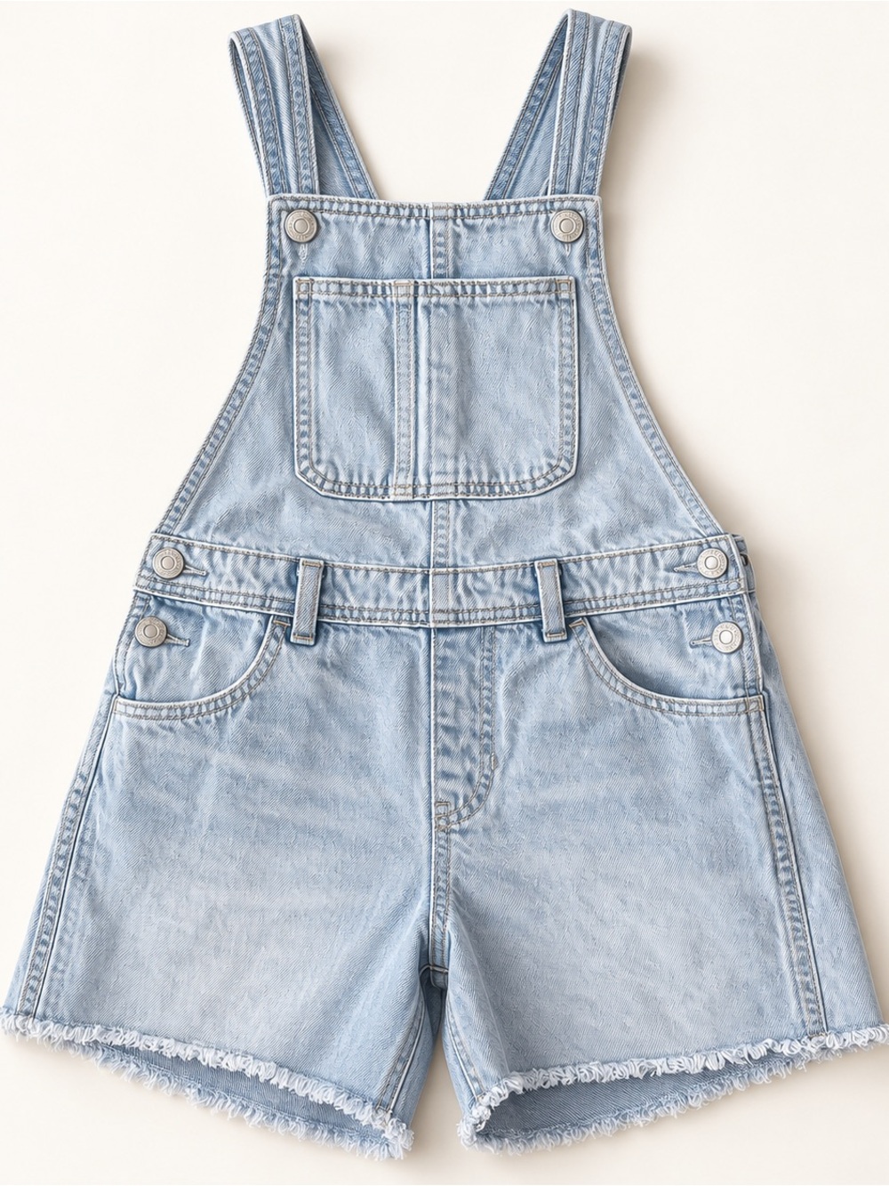 Old Navy Girls Denim Short Overalls Light Wash Size M (8) Frayed Hem